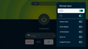 ExpressVPN app interface showing the app shortcuts management menu.