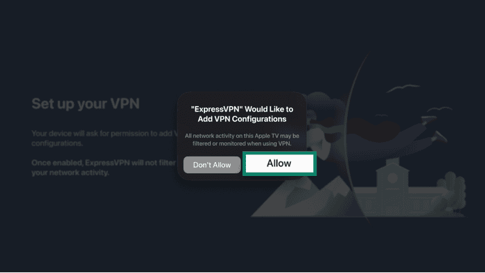ExpressVPN set up screen showing VPN configurations option.