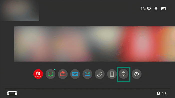 The System Settings option on Nintendo Switch highlighted.