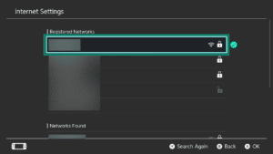 The current active network on Nintendo Switch.