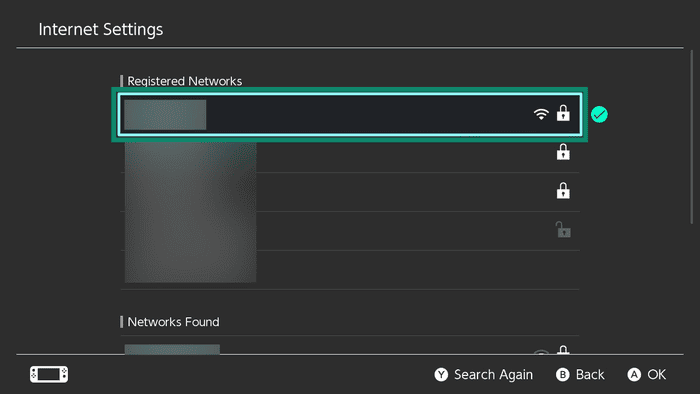 The current active network on Nintendo Switch.