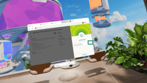 The three-dot menu that leads to the server list in the ExpressVPN browser extension in the Meta Quest Browser highlighted.