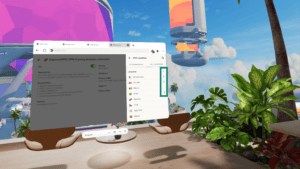 The options for expanding and collapsing the available locations in the ExpressVPN browser extension in the Meta Quest Browser highlighted.