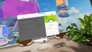 The three-line menu option in the ExpressVPN browser extension in the Meta Quest Browser highlighted.