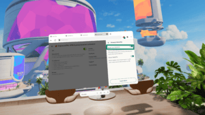 The "Spoof your location" option in the ExpressVPN browser extension in the Meta Quest Browser highlighted.