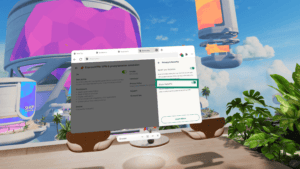 The "Block WebRTC" option in the ExpressVPN browser extension in the Meta Quest Browser highlighted.