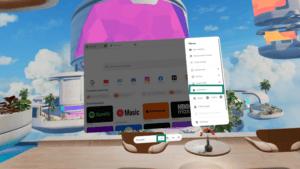 Meta Quest browser, showing the Menu, with a highlighted "Extension" option.