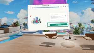 The ExpressVPN browser extension in the Meta Quest Browser, with a highlighted toggle for enabling and disabling the extension.