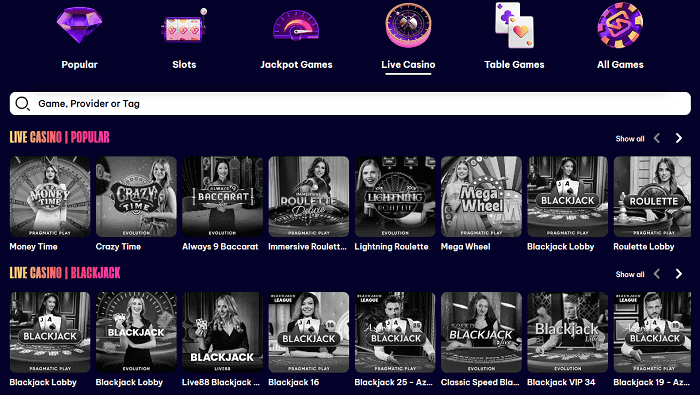 Speedz Live Casino: table games and game shows 