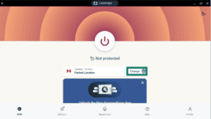Change location highlighted on the ExpressVPN UI