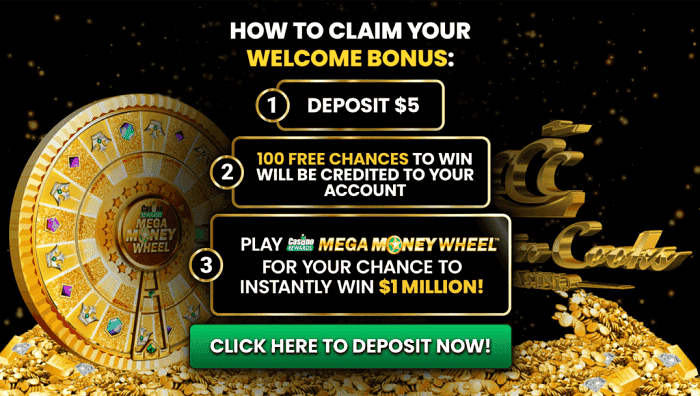 Get 100 free spins chances to win $1 million at Captain Cooks Casino 