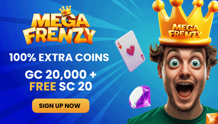 20,000 Gold Coins for new players at Mega Frenzy Casino 