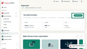 The "ExpressAI" button in the ExpressAI tab in ExpressVPN+.