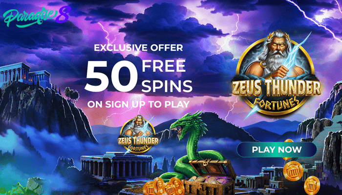 Play 50 free spins on Zeus Thunderer slot 