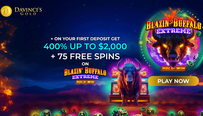 First Deposit Bonus: 400% up to $2,000 and 75 Extra Spins 