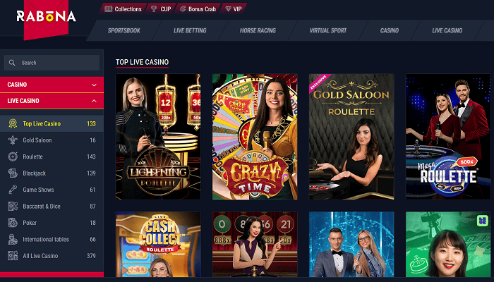 Live Dealer and Game Shows at Rabona Casino 