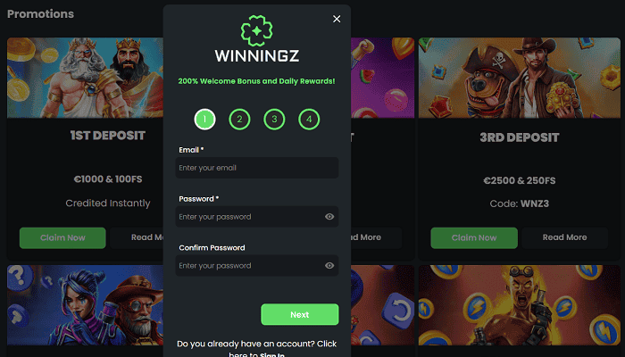 Winningz Register and Login 