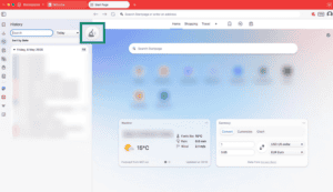 Vivaldi browser showing history icon highlighted.