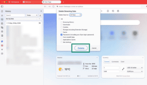 Vivaldi browser showing delete passwords option from history.