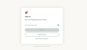 ExpressVPN sign-in screen displaying options to enter a login token or scan a QR code.