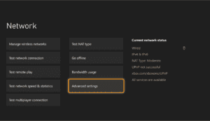 The Network settings menu, showing the Advanced settings option