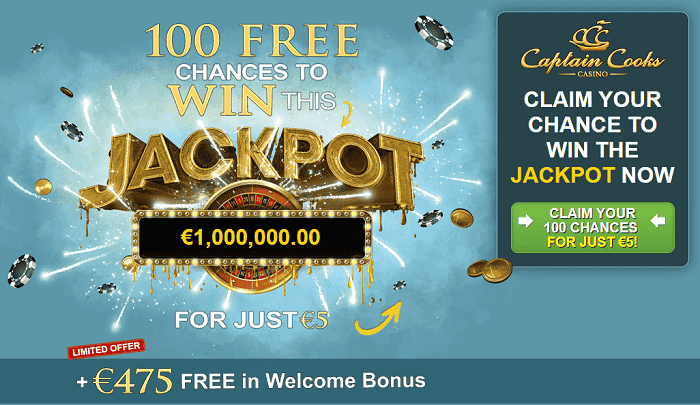 Play 100 free spins at Captain Cooks Casino to win $1 million! 