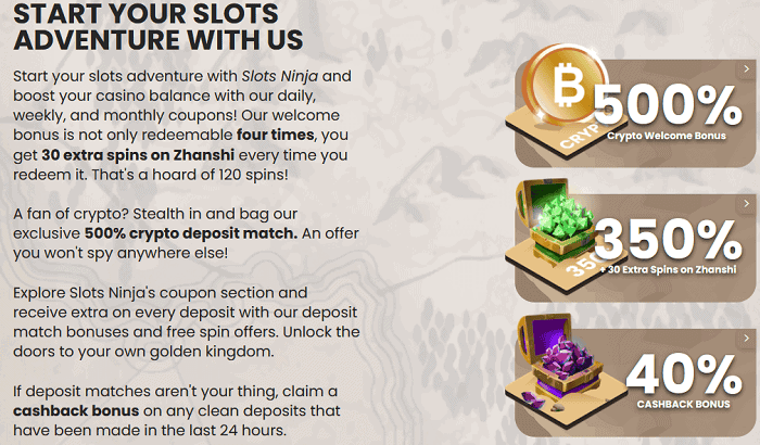 Slots Ninja free spins, free chips, welcome bonus, and cashback! 