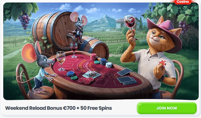 Esempio grafico di un bonus di ricarica del weekend di Cazimbo, con testo che illustra i termini.