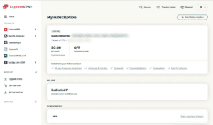 My subscription dashboard on ExpressVPN+.