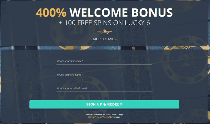 Roaring 21 400% bonus and 100 free spins 