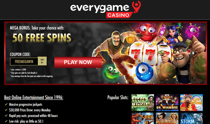 Everygame Casino 50 free chips bonus code 