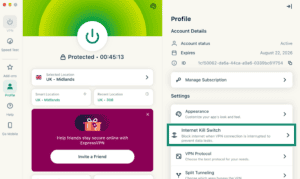 Internet Kill Switch option in ExpressVPN macOS app.