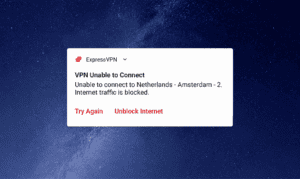 ExpressVPN's "VPN Unable to Connect" notification.