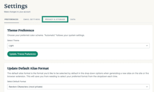 The MailGuard Settings tab, highlighting Privacy & Storage.
