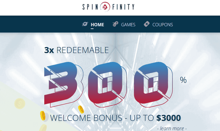 Spinfinity 300% bonus on first deposit 