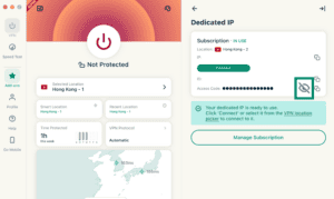 Screenshot of the ExpressVPN desktop app, highlighting the option to view your access code