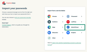 The "Safari/iCloud" option for important data into the ExpressKeys extension.