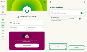 Add app to split tunneling on ExpressVPN macOS app.
