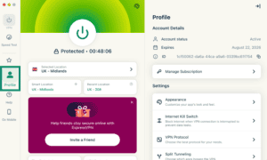 Profile settings on ExpressVPN macOS app.