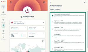 The VPN protocol list in the ExpressVPN app. 