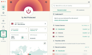 ExpressVPN app dashboard showing Help icon highlighted. 