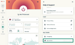 ExpressVPN app dashboard showing App version highlighted.