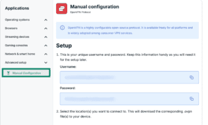 The "Manual Configuration" option on the setup page in the ExpressVPN+ portal.