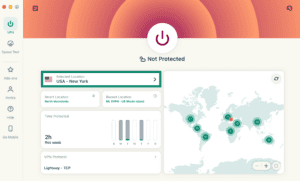 ExpressVPN desktop app showing selected server location highlighted.