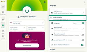 Split tunneling settings on ExpressVPN macOS app.