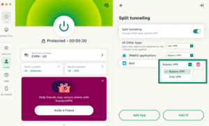 Bypass VPN settings on ExpressVPN macOS app.