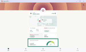  ExpressVPN main dashboard, with the "Secure Device Assistant" status card highlighted in a green box.