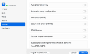 In the “Proxies” tab, uncheck all the protocols.