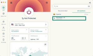 ExpressVPN desktop app showing dedicated IP highlighted
