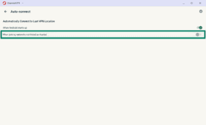 ExpressVPN Auto-connect settings screen, with the "When joining networks not listed as trusted" setting highlighted in a green box.